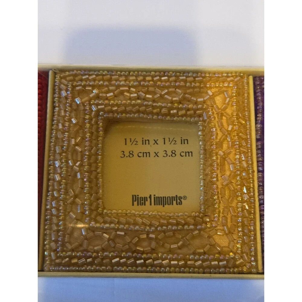 Pier One Imports 90s Y2K Set Of 3 Fabric Beaded Mini Photo Frames  3x3” each